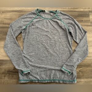 Athleta Heather Gray Long Sleeve Top with Green Contrast Stitching
